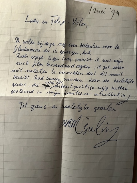 briefje filmkamera 1974